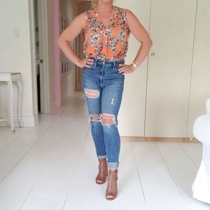 Dynamite Peach Floral Sleeveless Blouse XS